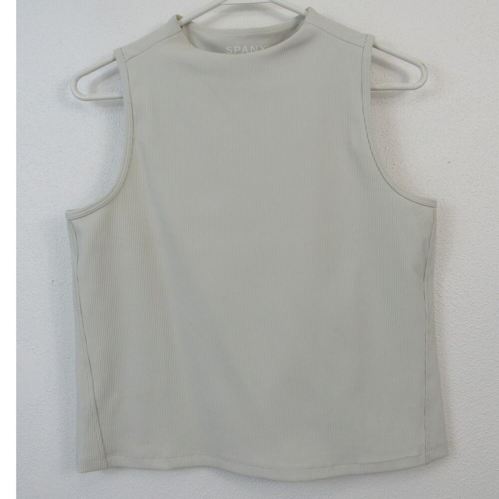 Spanx XL Ivory White Ribbed Knit Tank Top High Rounded Neck Sculpting Sleeveless